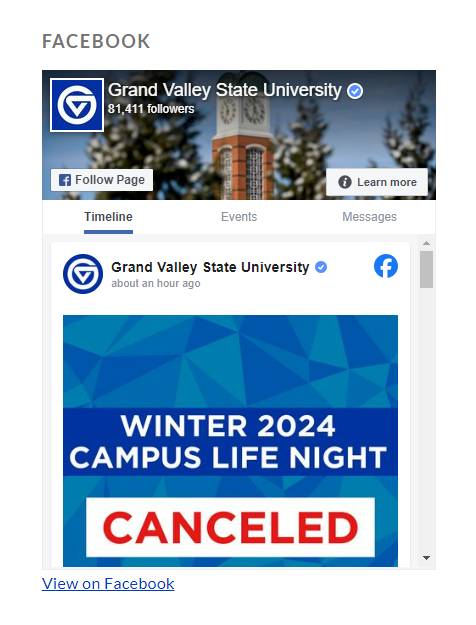 Facebook chunk on gvsu.edu